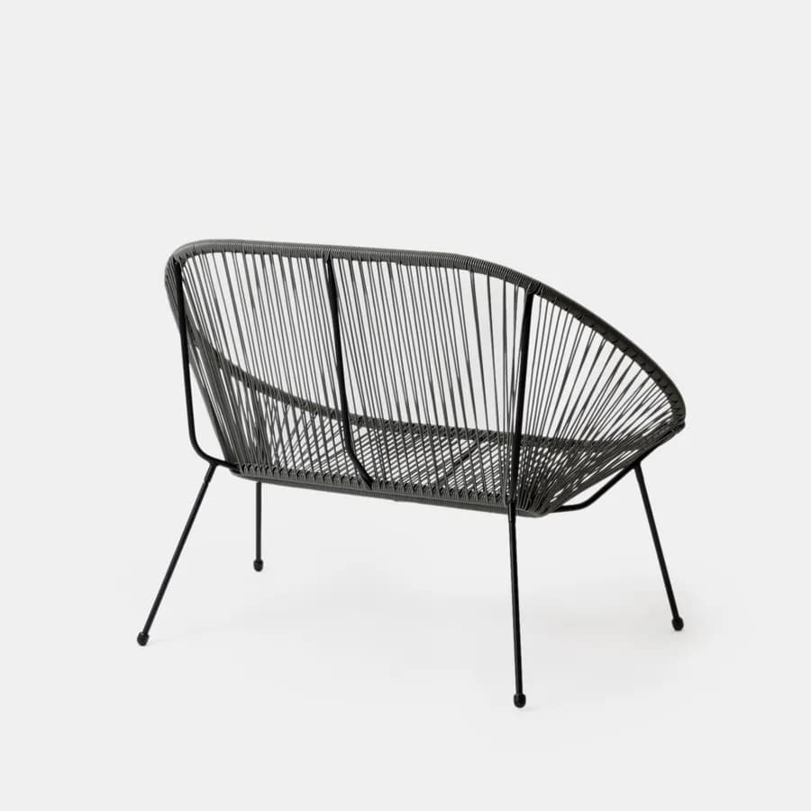 Divano da giardino in metallo nero rivestito in corda grigia - Kalimba