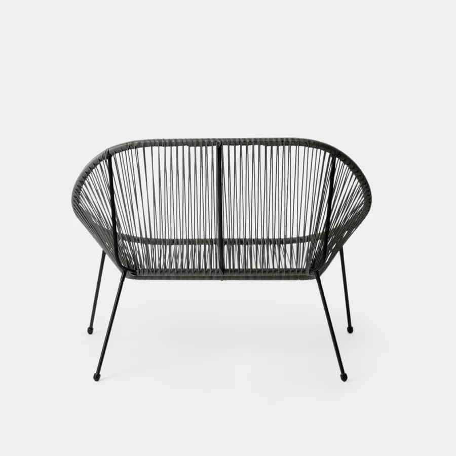 Divano da giardino in metallo nero rivestito in corda grigia - Kalimba