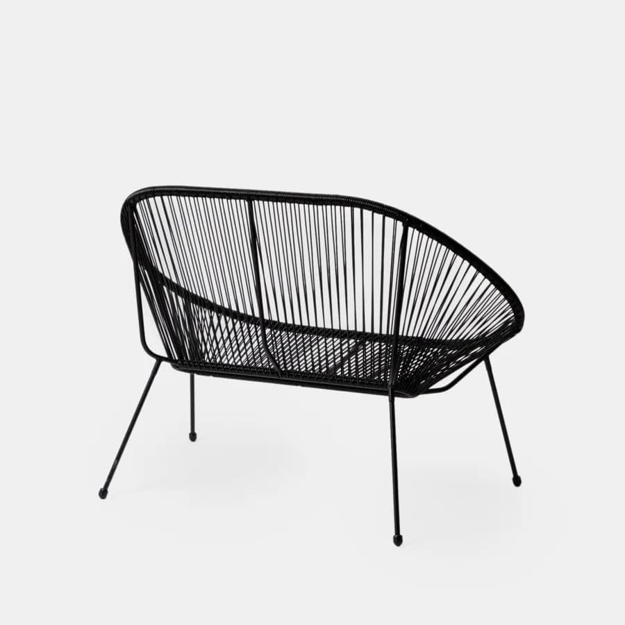 Divano da giardino in metallo nero rivestito in corda nera - Kalimba