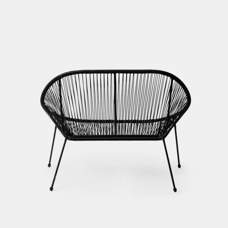Divano da giardino in metallo nero rivestito in corda nera - Kalimba
