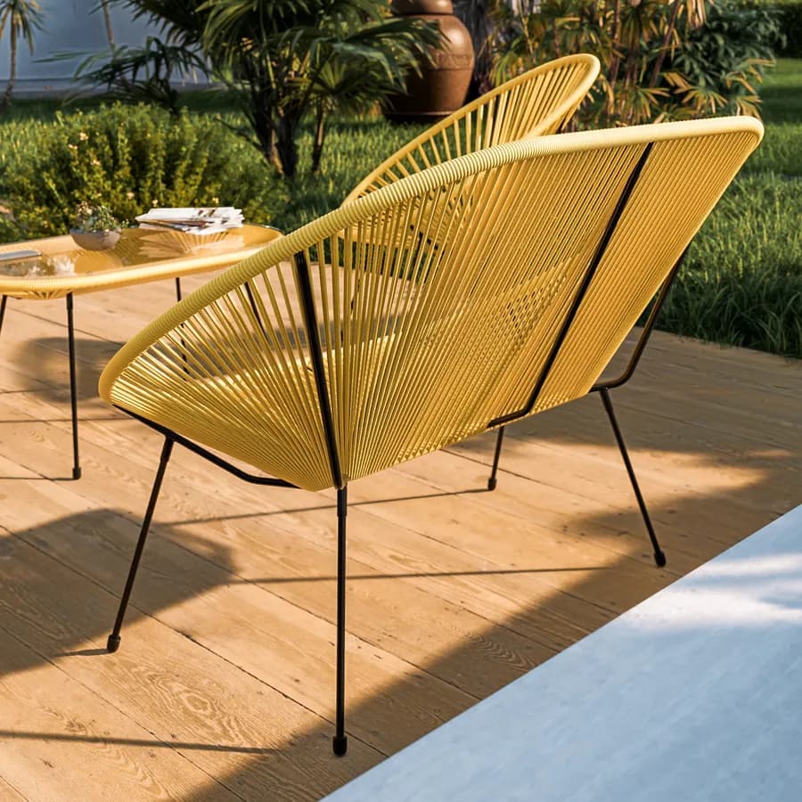 Divano da giardino in metallo nero rivestito in corda gialla - Kalimba