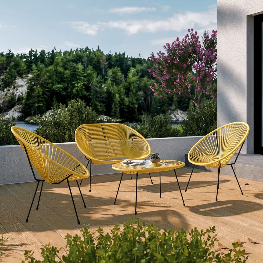 Divano da giardino in metallo nero rivestito in corda gialla - Kalimba