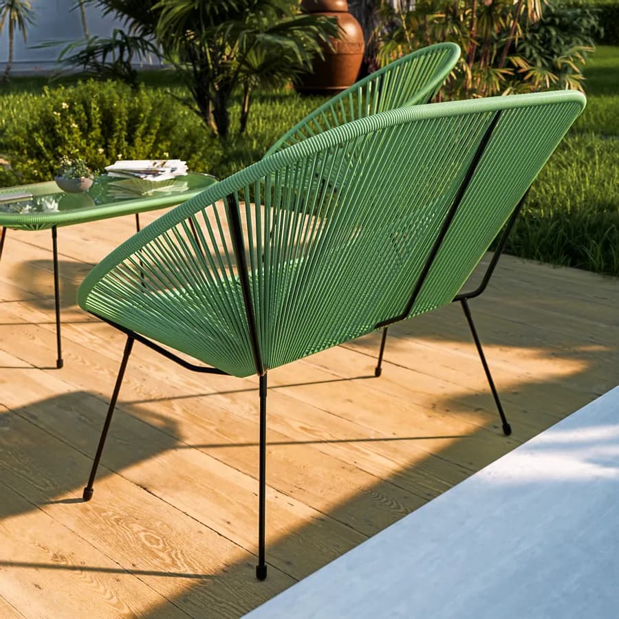 Divano da giardino in metallo nero rivestito in corda verde - Kalimba