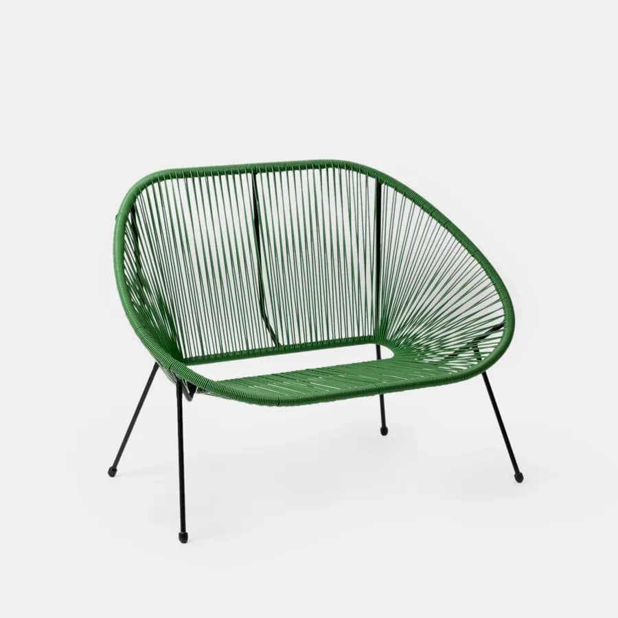 Divano da giardino in metallo nero rivestito in corda verde - Kalimba