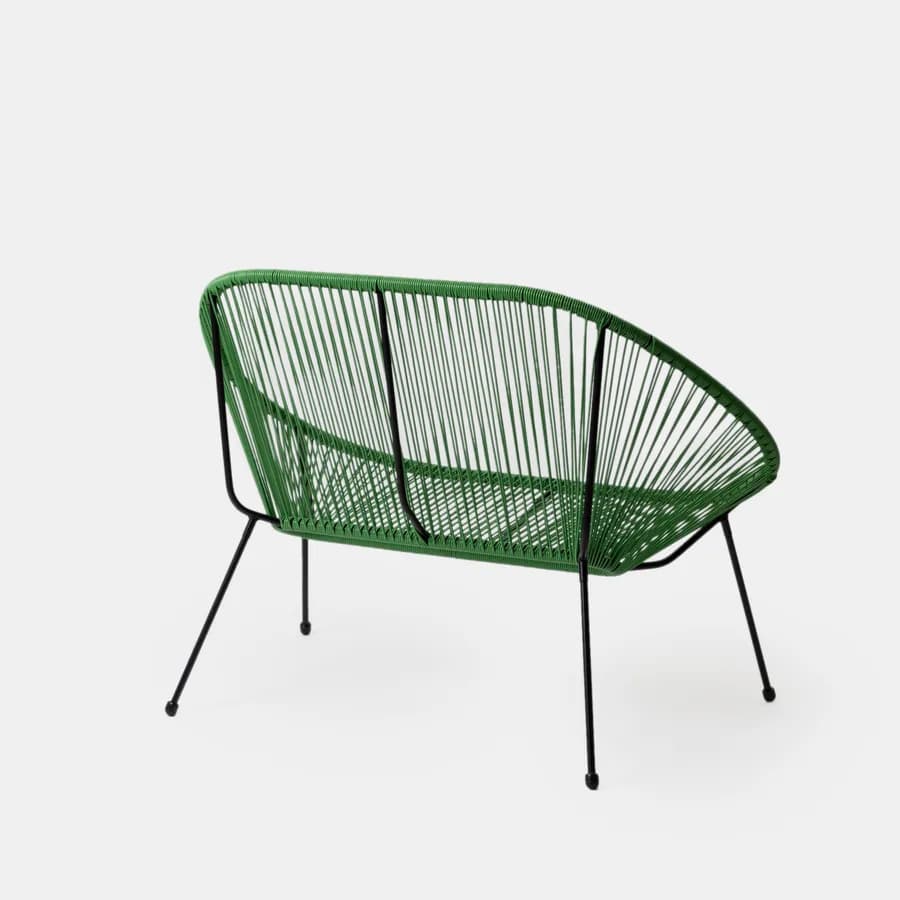 Divano da giardino in metallo nero rivestito in corda verde - Kalimba