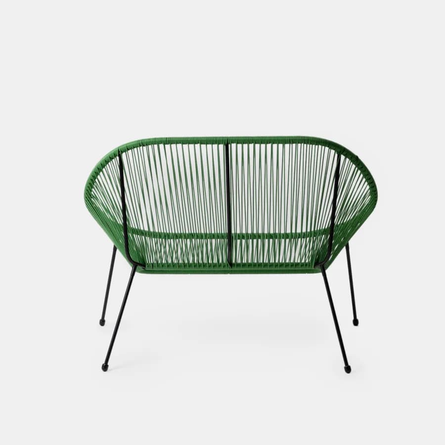 Divano da giardino in metallo nero rivestito in corda verde - Kalimba