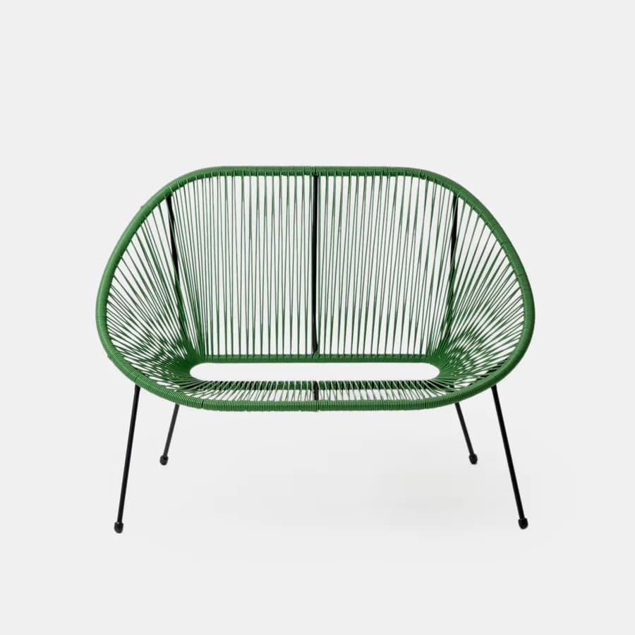 Divano da giardino in metallo nero rivestito in corda verde - Kalimba