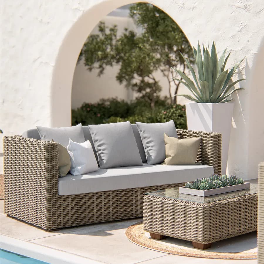 Divano da giardino in rattan naturale con cuscini ecrù - Asmira