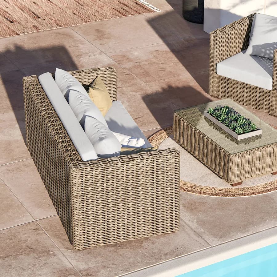 Divano da giardino in rattan naturale con cuscini ecrù - Asmira