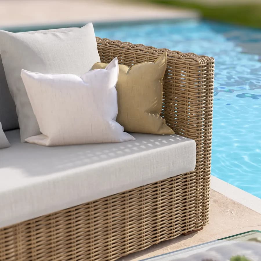 Divano da giardino in rattan naturale con cuscini ecrù - Asmira