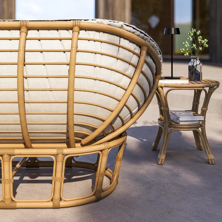 Divano da giardino in rattan naturale e cuscino trapuntato ecrù - Matra