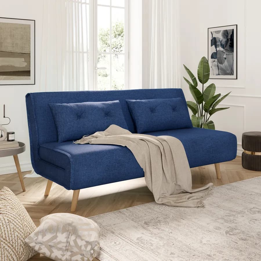 Divano letto 2 posti in tessuto blu con schienale regolabile in 6 posizioni - Terat