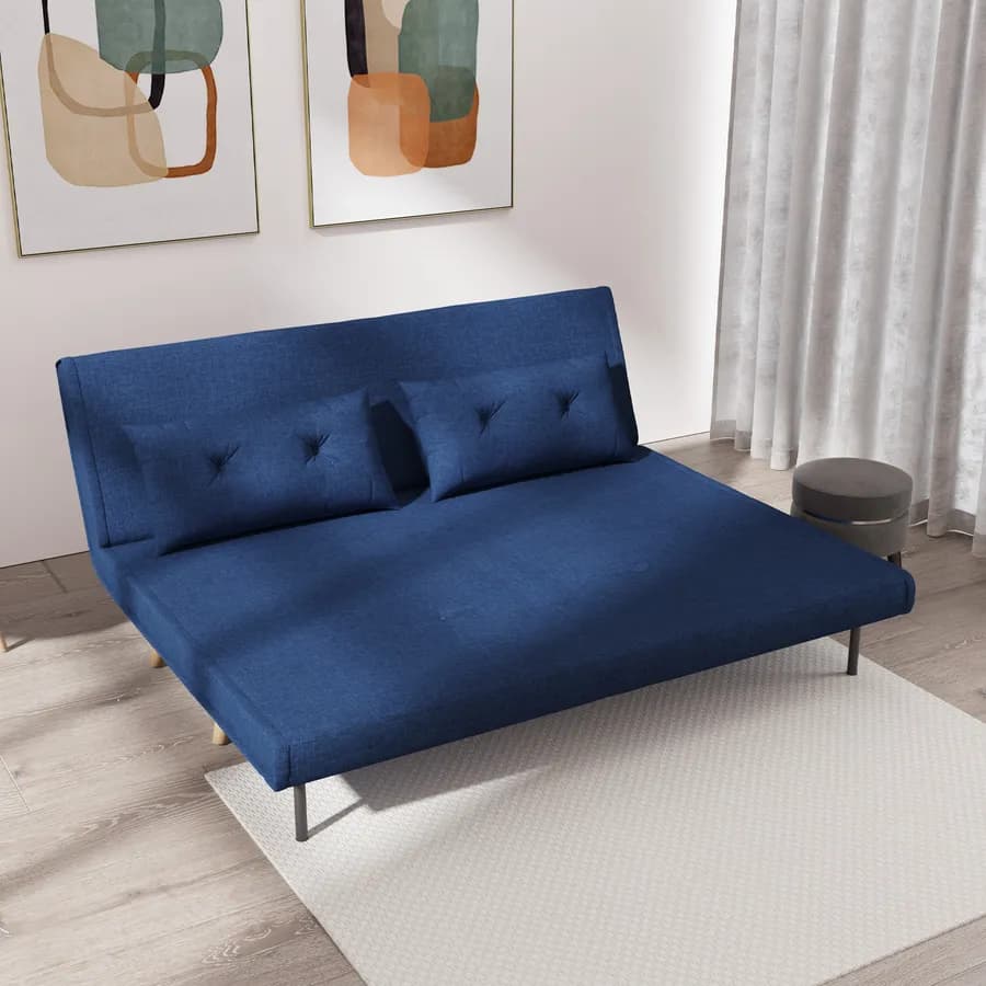 Divano letto 2 posti in tessuto blu con schienale regolabile in 6 posizioni - Terat