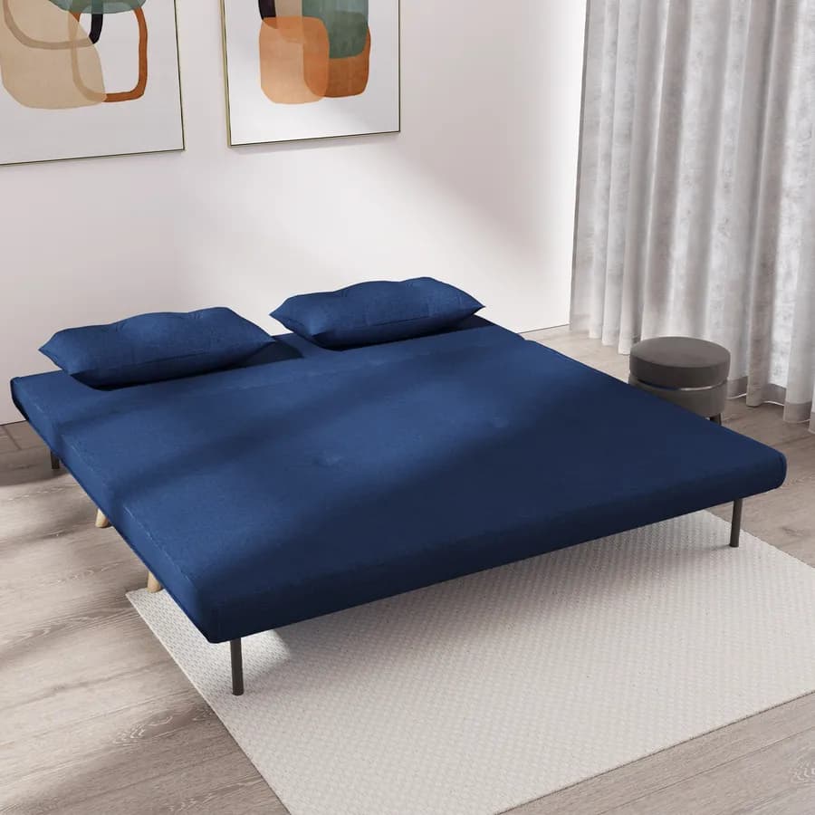 Divano letto 2 posti in tessuto blu con schienale regolabile in 6 posizioni - Terat