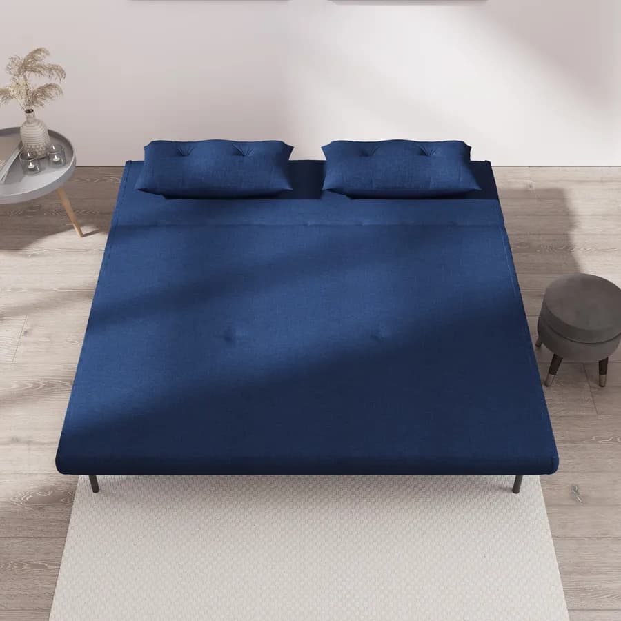 Divano letto 2 posti in tessuto blu con schienale regolabile in 6 posizioni - Terat