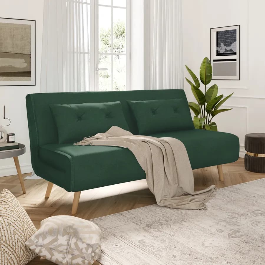 Divano letto 2 posti in tessuto microfibra verde scuro con schienale regolabile in 6 posizioni - Terat