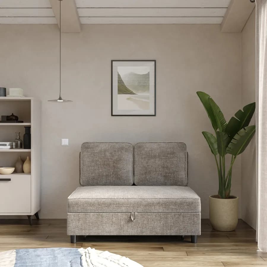 Divano letto 2 posti in ciniglia beige con sistema estraibile e 2 cuscini - Mirrian