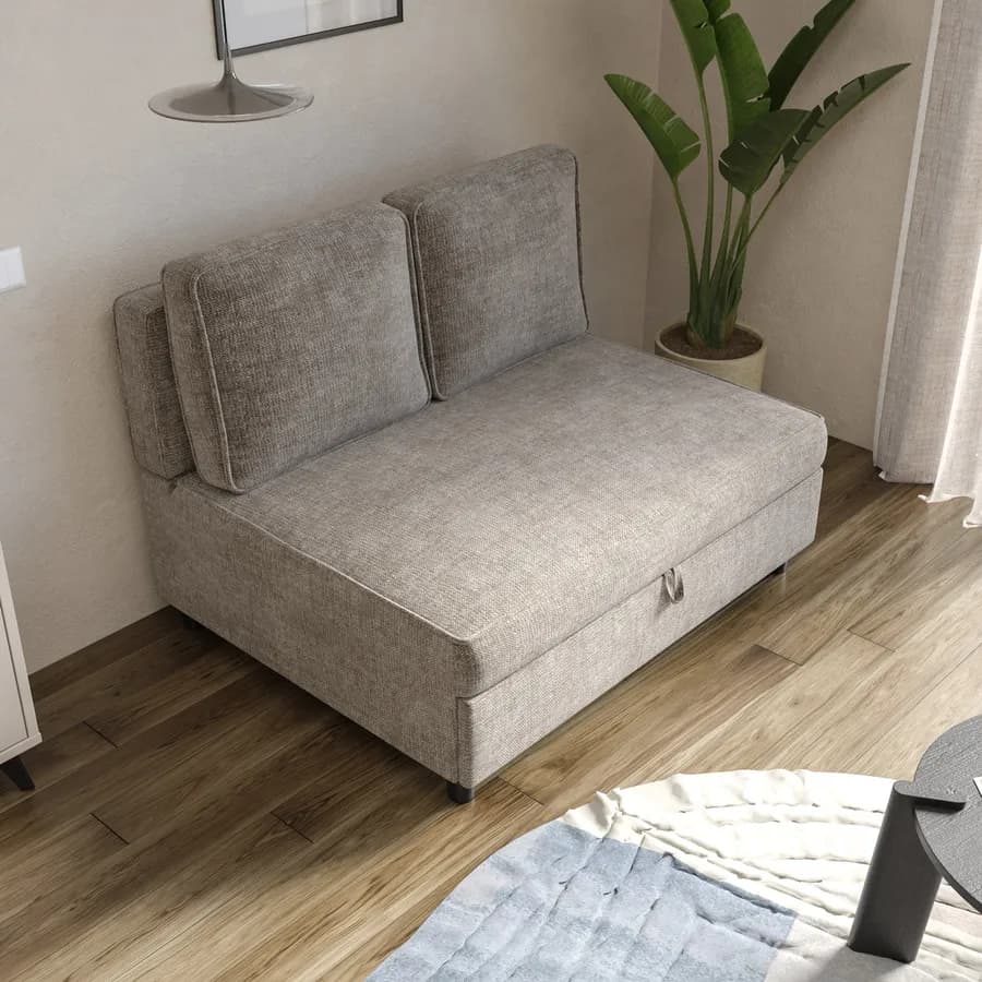 Divano letto 2 posti in ciniglia beige con sistema estraibile e 2 cuscini - Mirrian