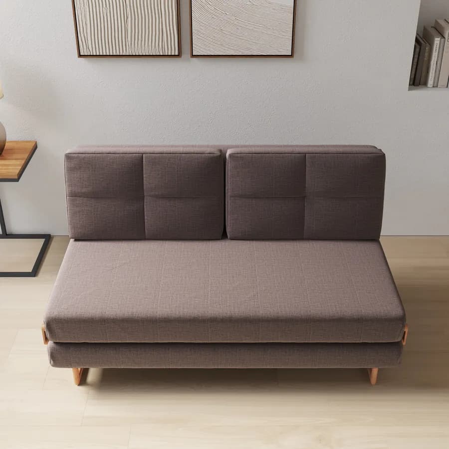 Divano letto 2 posti reclinabile in tessuto cappuccino e gambe effetto legno - Legrand