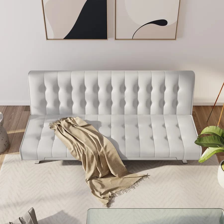 Divano letto 3 posti con schienale reclinabile in similpelle bianco - Zachary