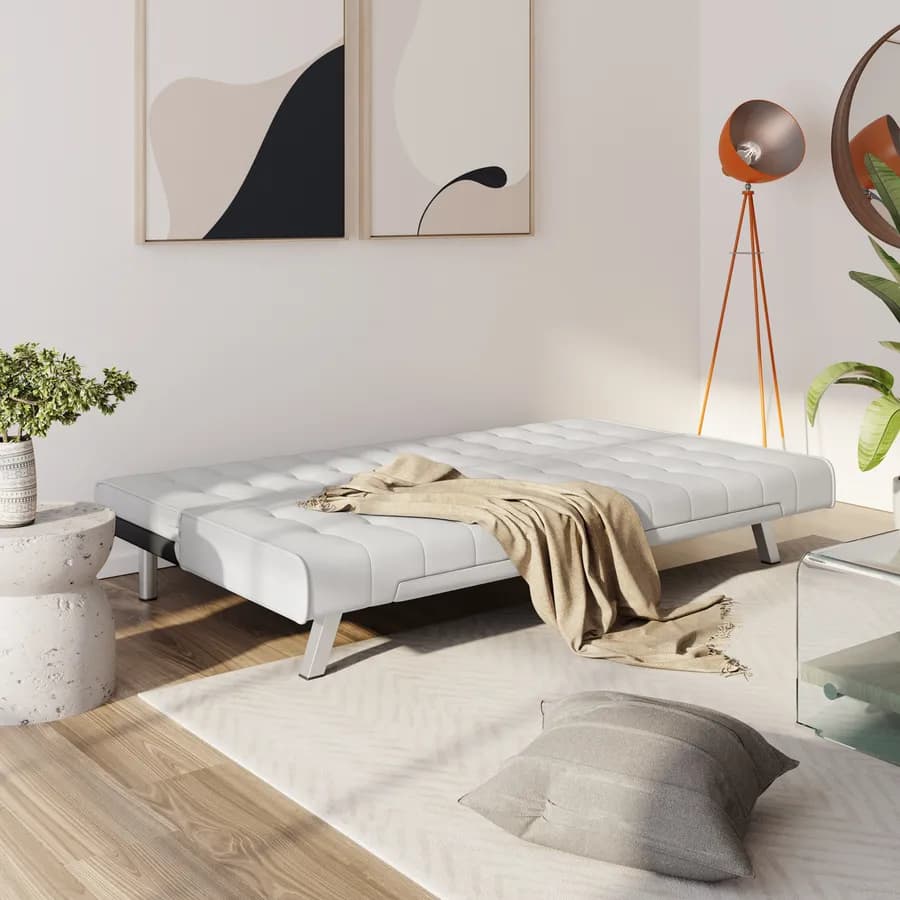 Divano letto 3 posti con schienale reclinabile in similpelle bianco - Zachary
