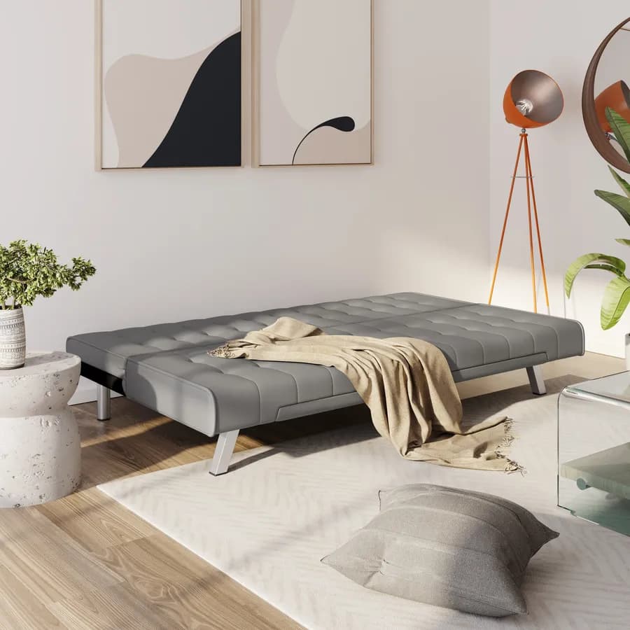 Divano letto 3 posti con schienale reclinabile in similpelle grigio - Zachary