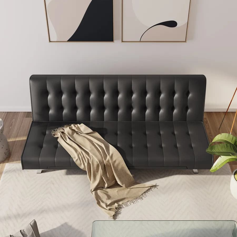 Divano letto 3 posti con schienale reclinabile in similpelle nero - Zachary