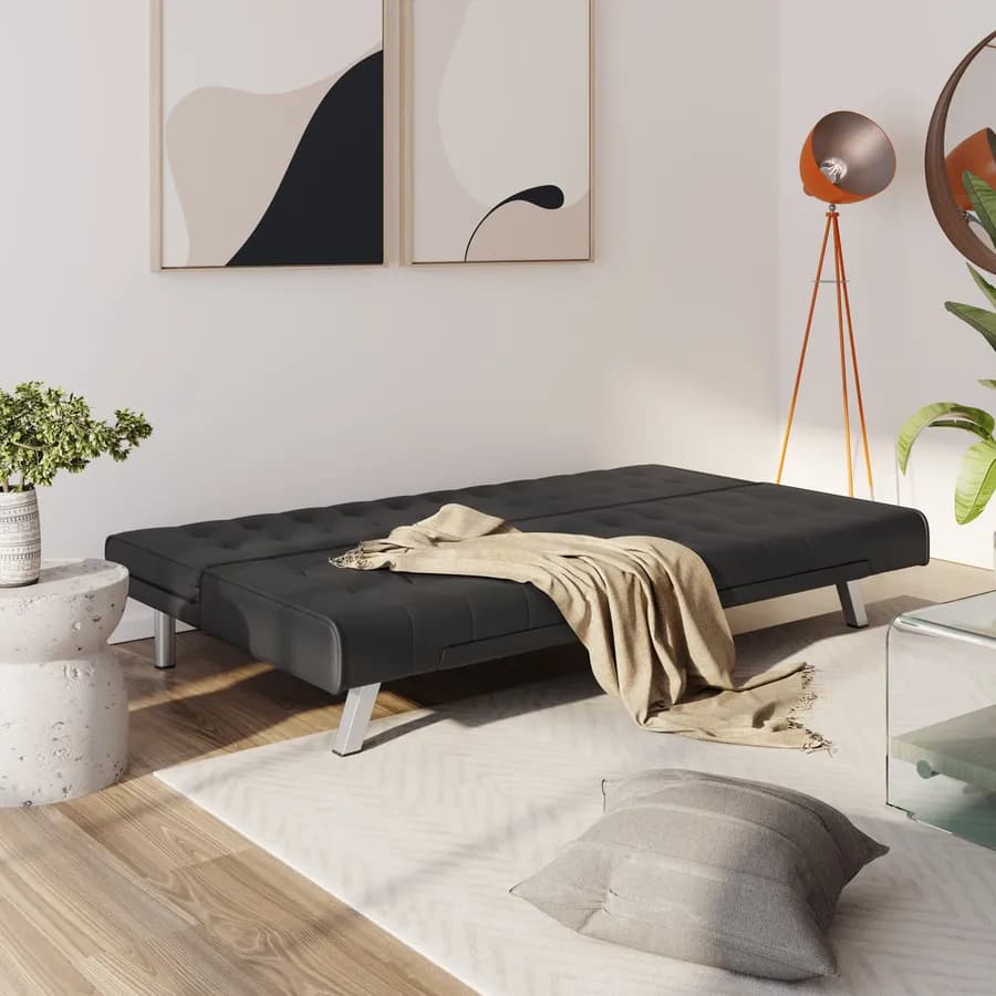 Divano letto 3 posti con schienale reclinabile in similpelle nero - Zachary