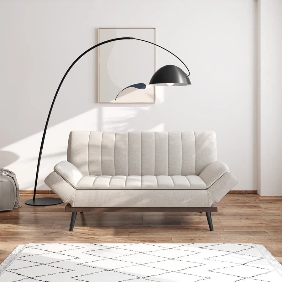 Divano letto 3 posti in tessuto beige con braccioli reclinabili - Caporal