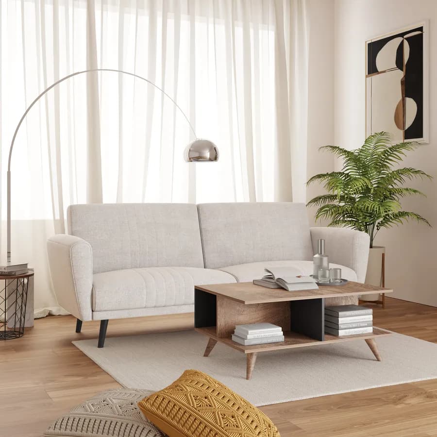 Divano letto 3 posti in tessuto beige con schienale reclinabile - Tennet