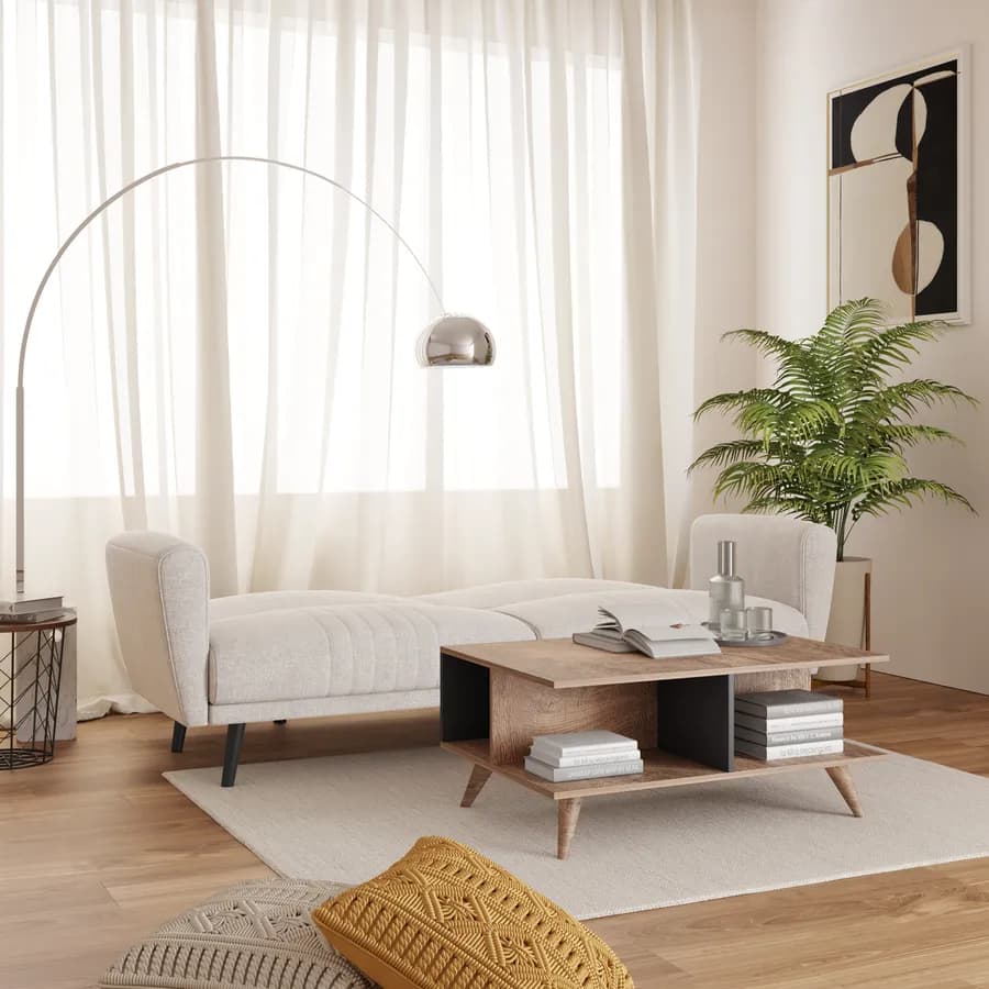 Divano letto 3 posti in tessuto beige con schienale reclinabile - Tennet