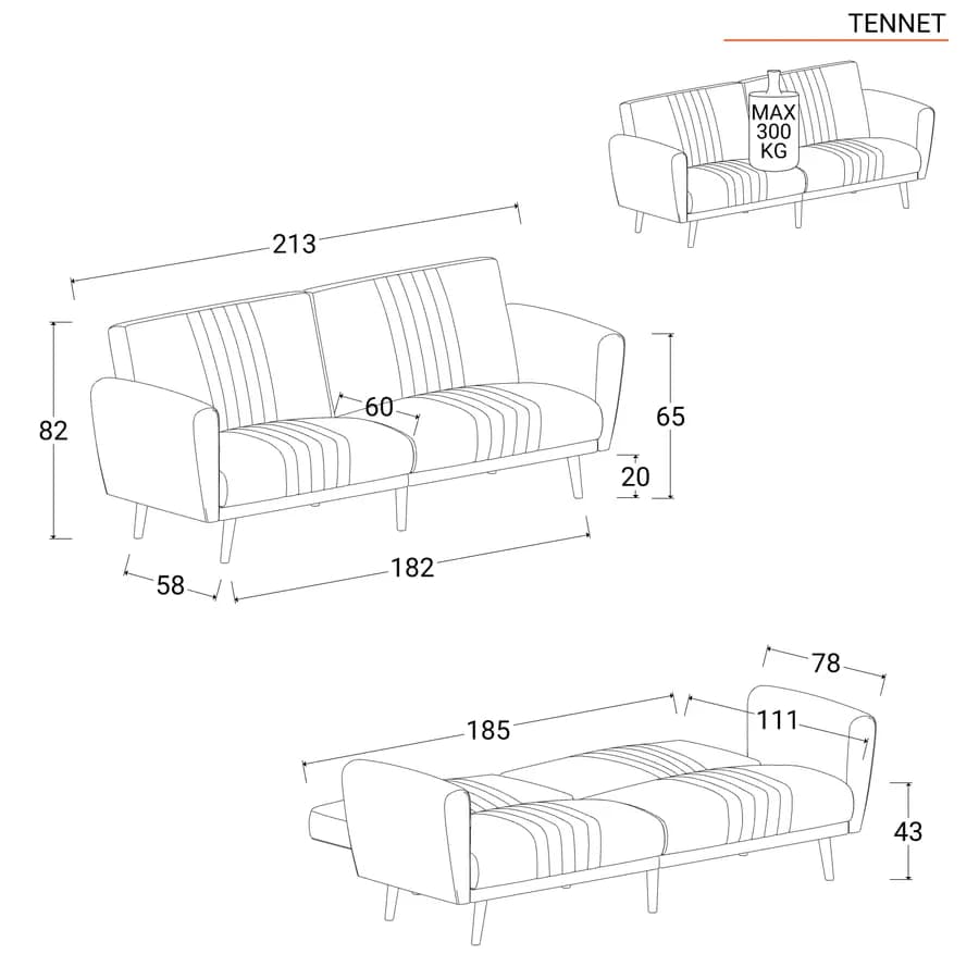 Divano letto 3 posti in tessuto beige con schienale reclinabile - Tennet