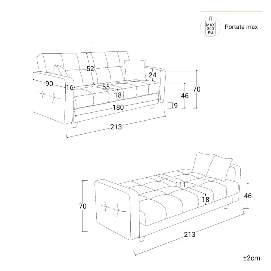 Divano letto 3 posti in tessuto effetto melange blu con contenitore - Joshua