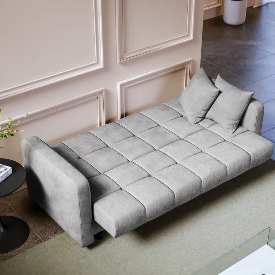 Divano letto 3 posti in tessuto effetto melange grigio con contenitore - Joshua