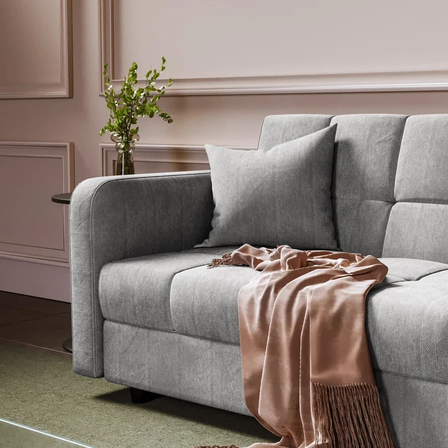 Divano letto 3 posti in tessuto effetto melange grigio con contenitore - Joshua