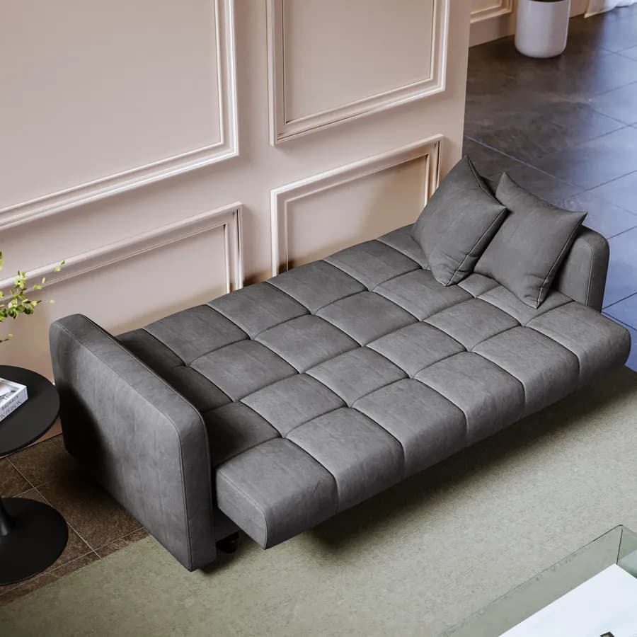 Divano letto 3 posti in tessuto effetto melange grigio scuro con contenitore - Joshua