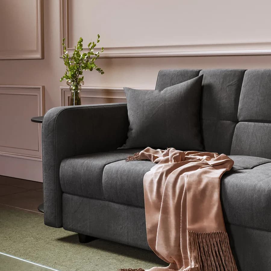Divano letto 3 posti in tessuto effetto melange grigio scuro con contenitore - Joshua
