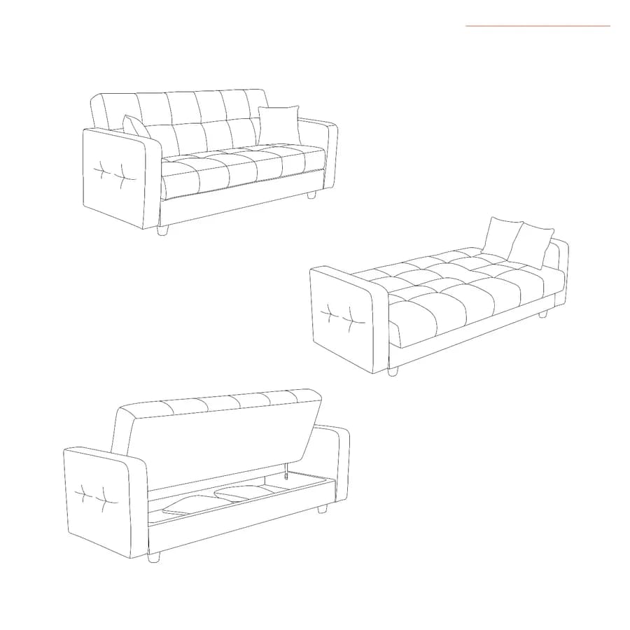 Divano letto 3 posti in tessuto effetto melange grigio scuro con contenitore - Joshua