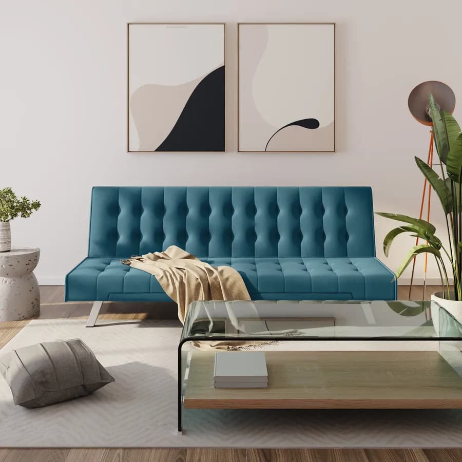 Divano letto 3 posti con schienale reclinabile in tessuto blu petrolio - Zachary