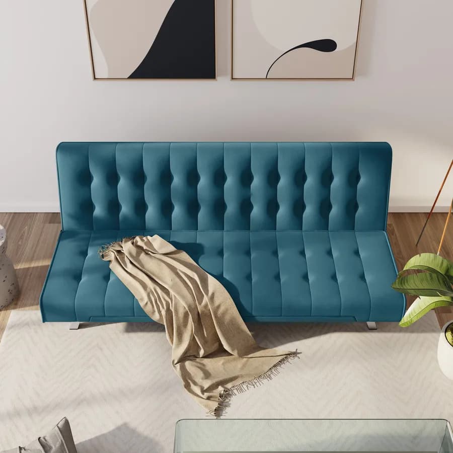 Divano letto 3 posti con schienale reclinabile in tessuto blu petrolio - Zachary