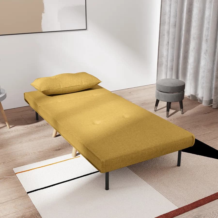 Divano letto in tessuto giallo ocra con schienale regolabile in 6 posizioni - Terat