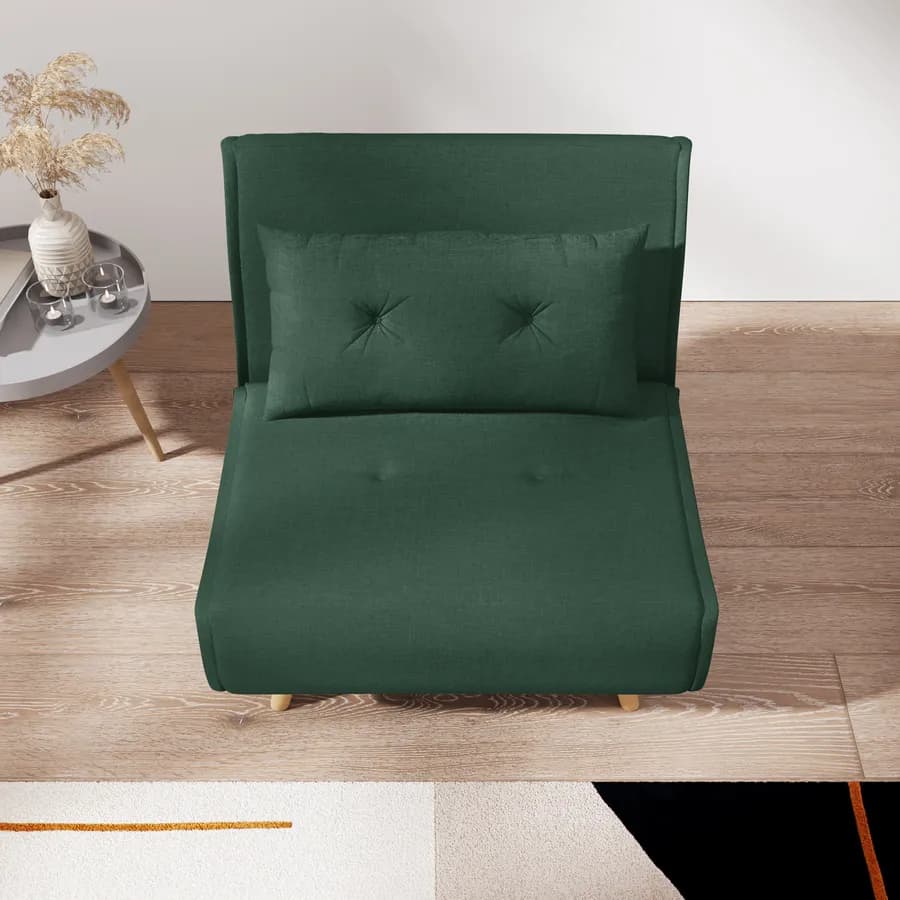 Divano letto in tessuto microfibra verde scuro con schienale regolabile in 6 posizioni - Terat
