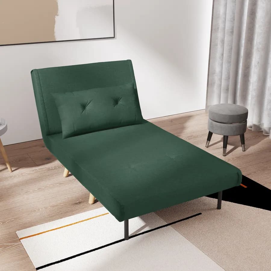 Divano letto in tessuto microfibra verde scuro con schienale regolabile in 6 posizioni - Terat