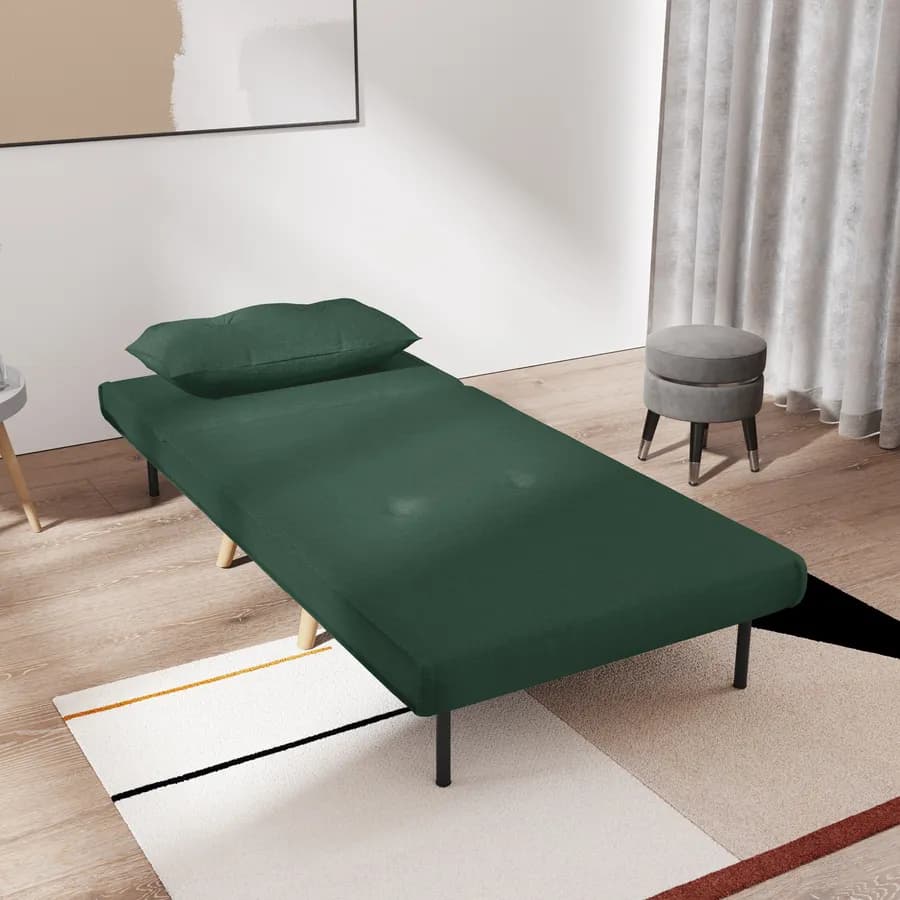 Divano letto in tessuto microfibra verde scuro con schienale regolabile in 6 posizioni - Terat