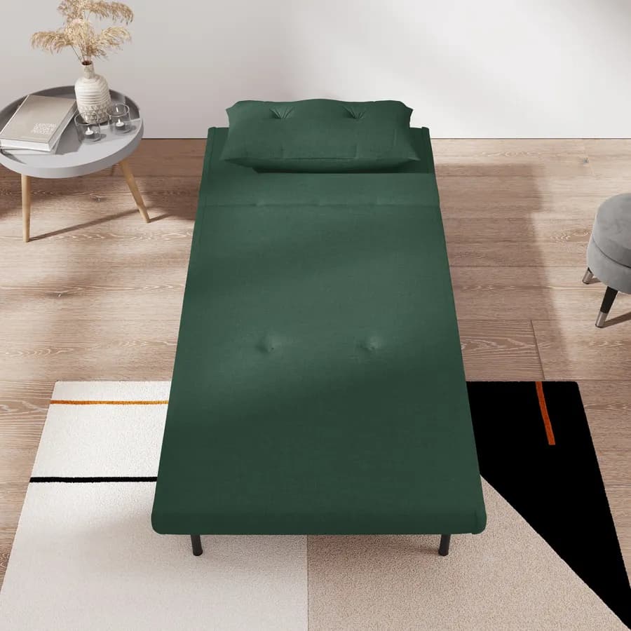 Divano letto in tessuto microfibra verde scuro con schienale regolabile in 6 posizioni - Terat