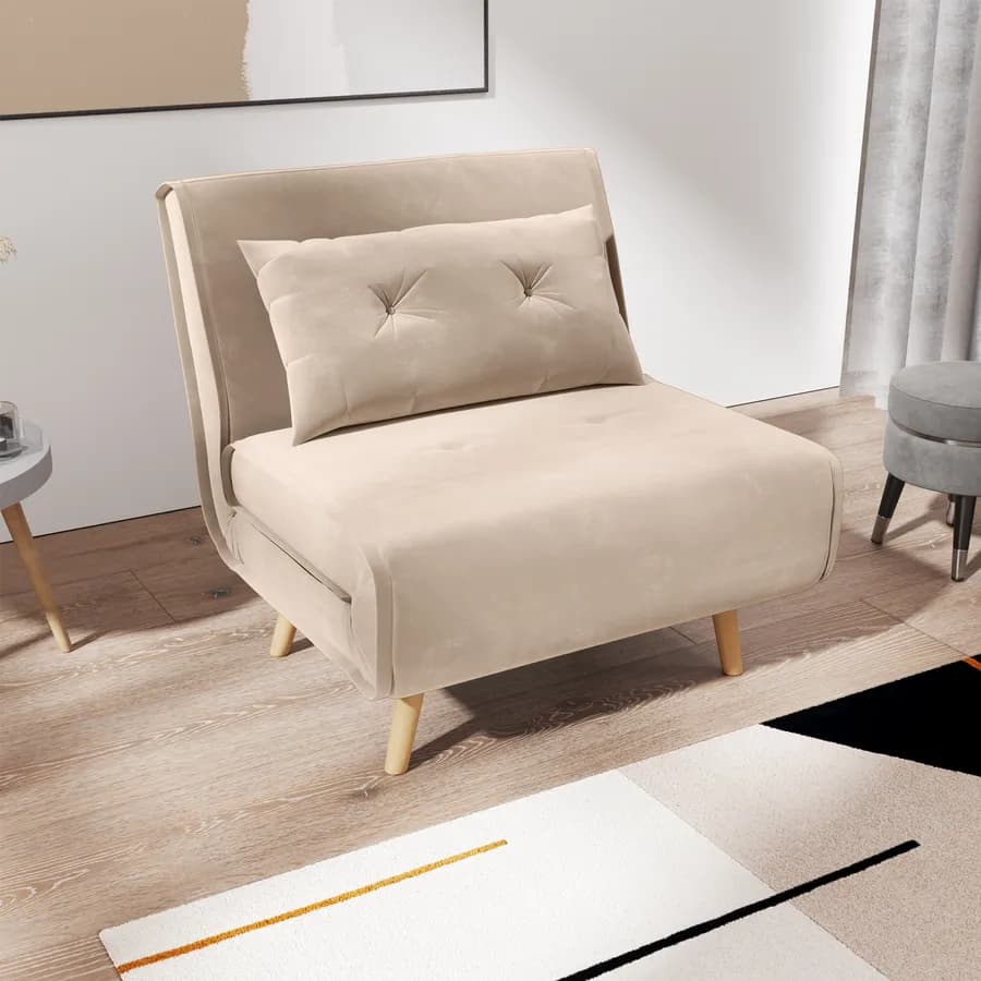 Divano letto in velluto beige con schienale regolabile in 6 posizioni - Terat