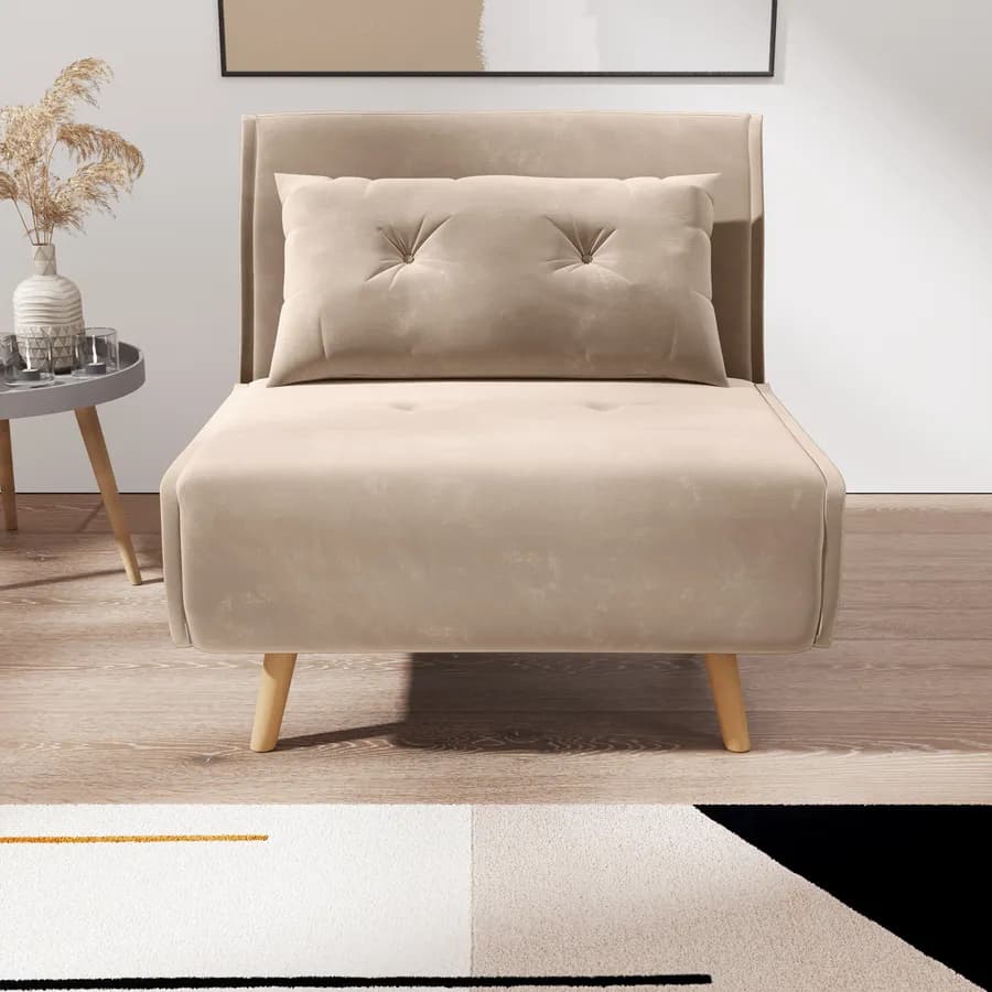 Divano letto in velluto beige con schienale regolabile in 6 posizioni - Terat