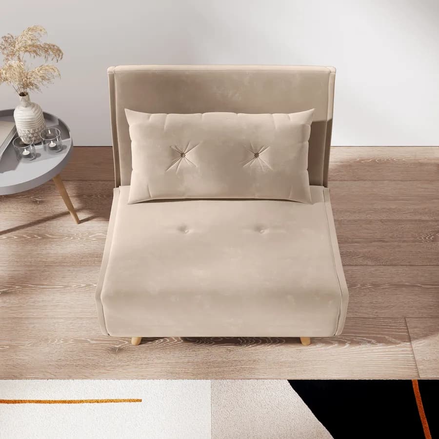 Divano letto in velluto beige con schienale regolabile in 6 posizioni - Terat