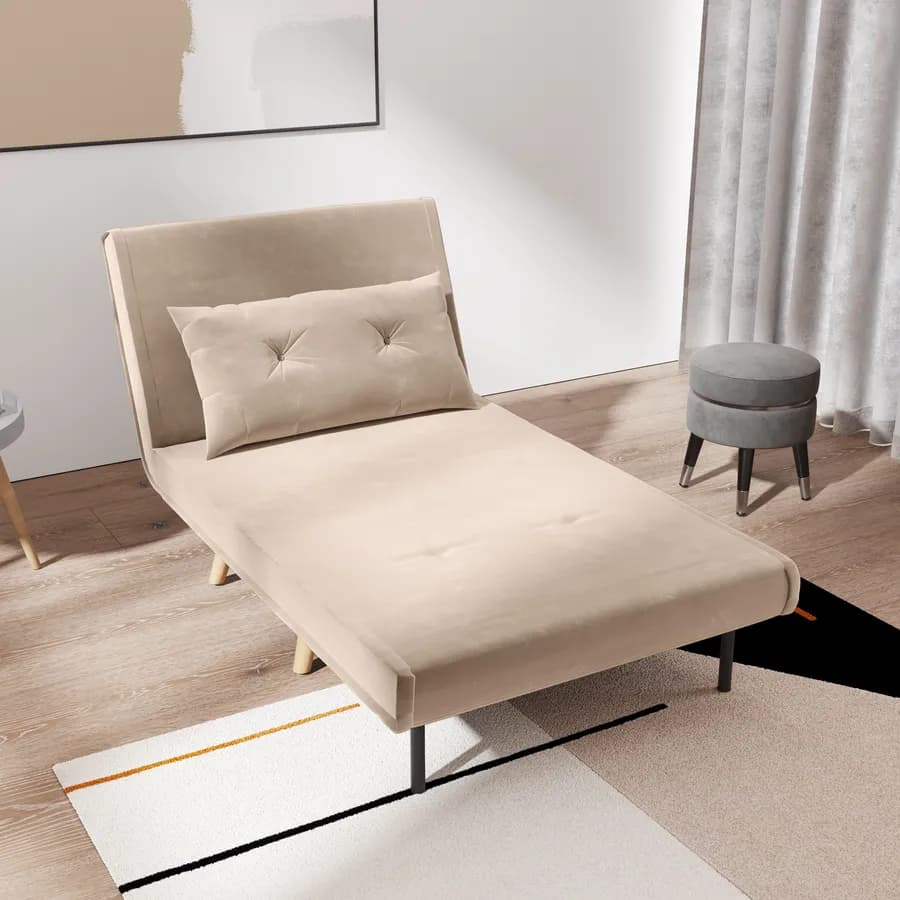 Divano letto in velluto beige con schienale regolabile in 6 posizioni - Terat