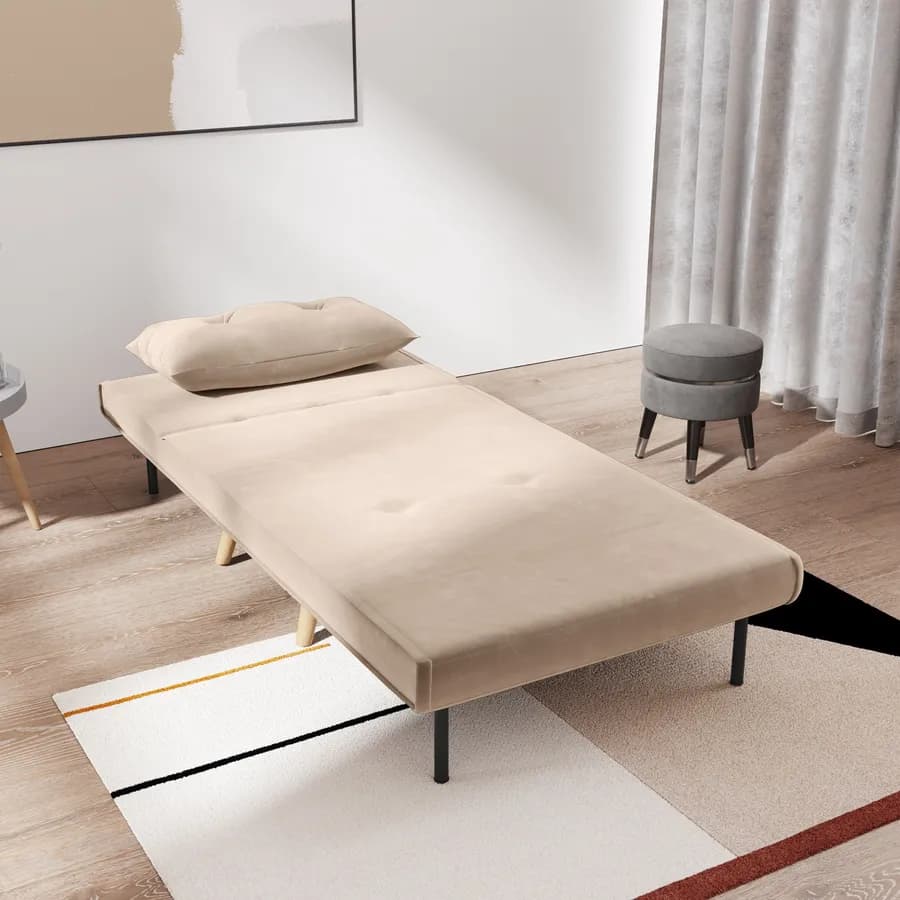 Divano letto in velluto beige con schienale regolabile in 6 posizioni - Terat